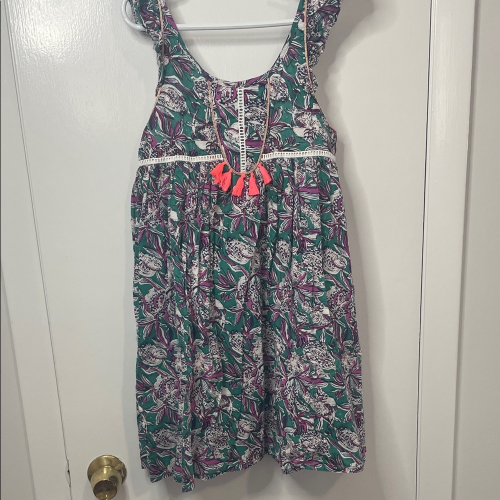 Floral Kids Casual Dress - Green and Purple